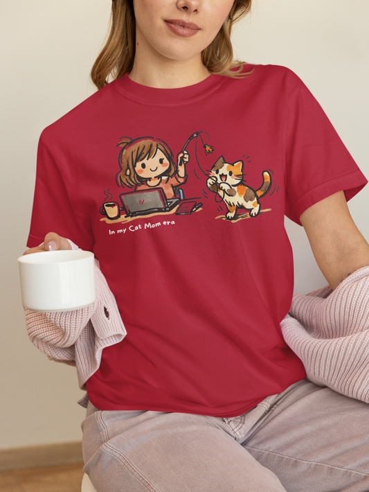 In My Cat Mom Era T-Shirt in Red – Garment-dyed cat mom graphic tee | WhiskersMethod
