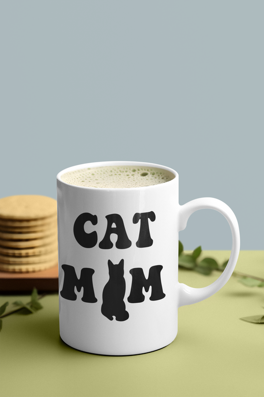 Cat Mom Mug – Bold Black Retro Cat Silhouette Design | Ceramic Gift for Cat Moms - WhiskersMethod