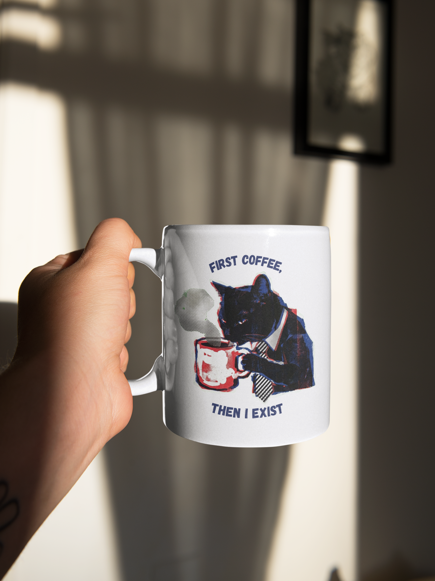Noir Cat Mug | Vintage Art Coffee Cup for Cat Lovers | 11oz & 15oz
