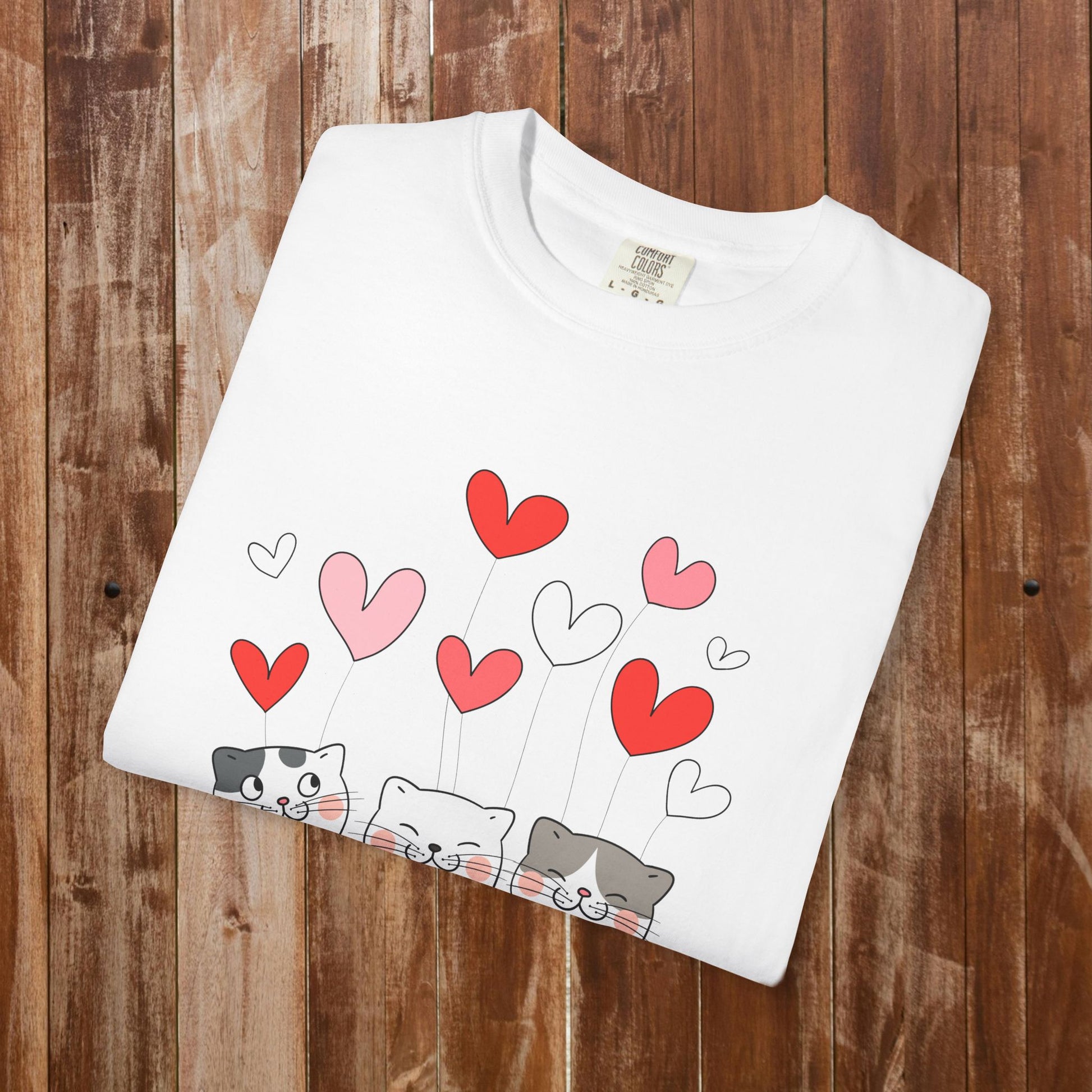 Three hearts cats Pure Sweetness t-shirt red cat gift