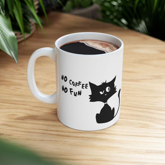 No Coffee No Fun Cat Mug | Funny Grumpy Cat Design | Gift for Coffee Lovers | 11oz & 15oz