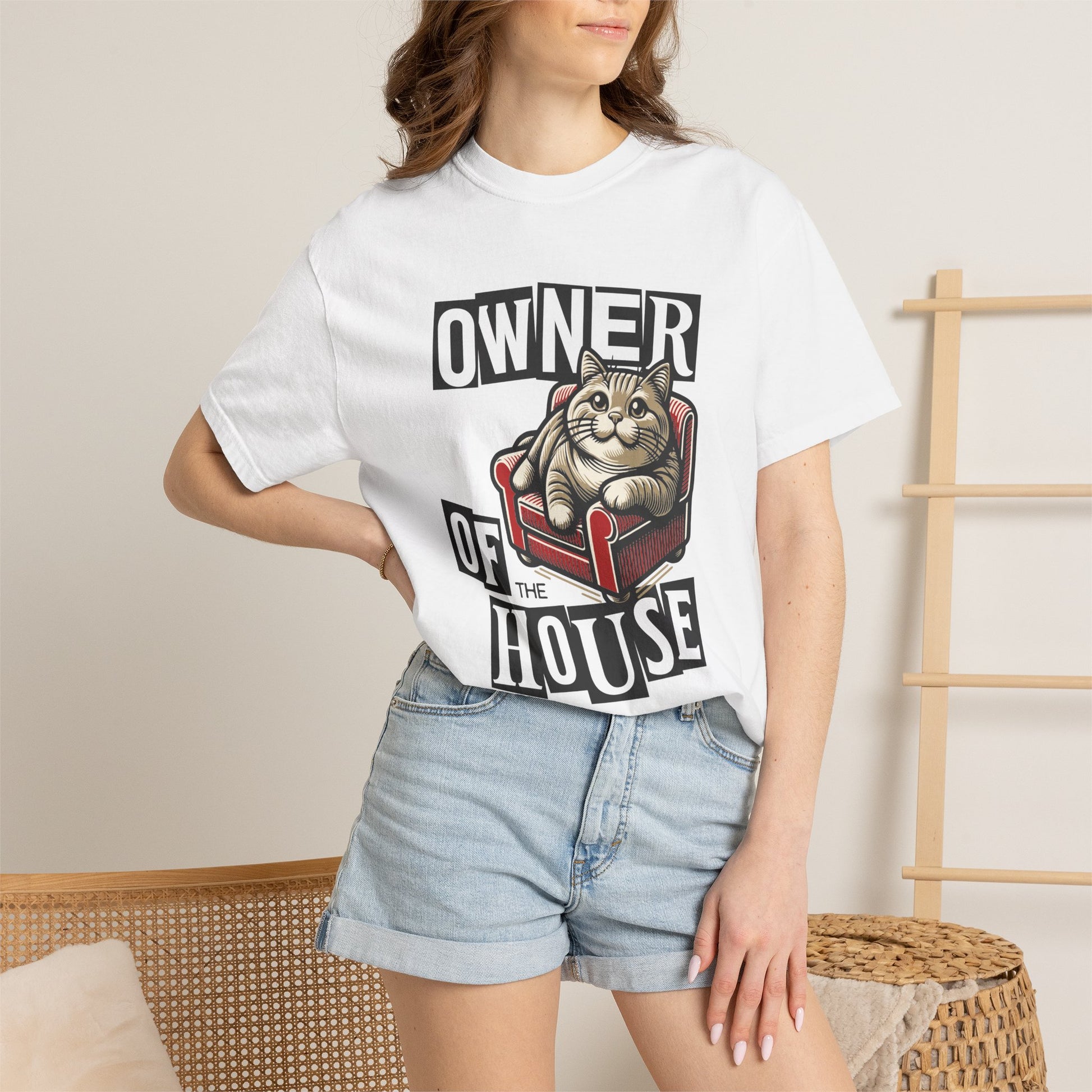 Owner of the House Cat T-Shirt in White – Garment-Dyed Comfort Colors Unisex Tee | WhiskersMethod

