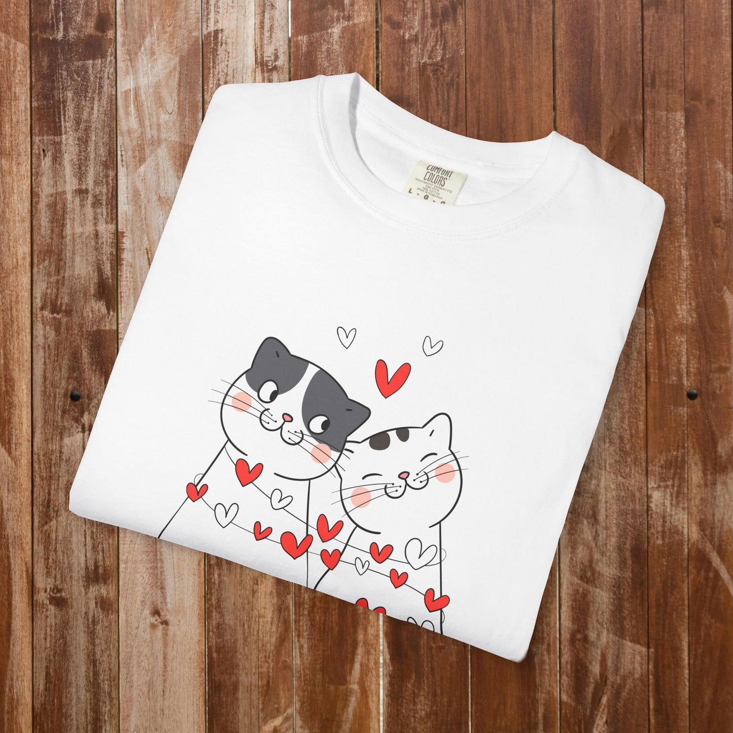 Cat couple hearts love t-shirt red cat lover gift