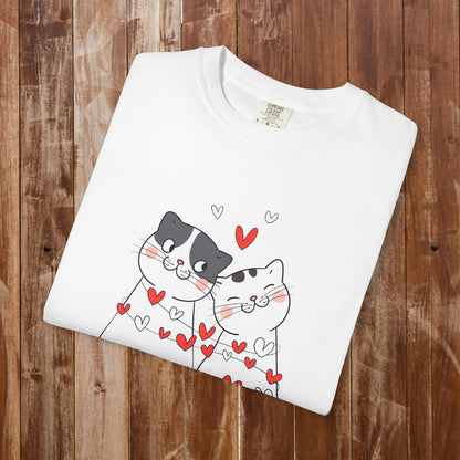 Cat couple hearts love t-shirt red cat lover gift