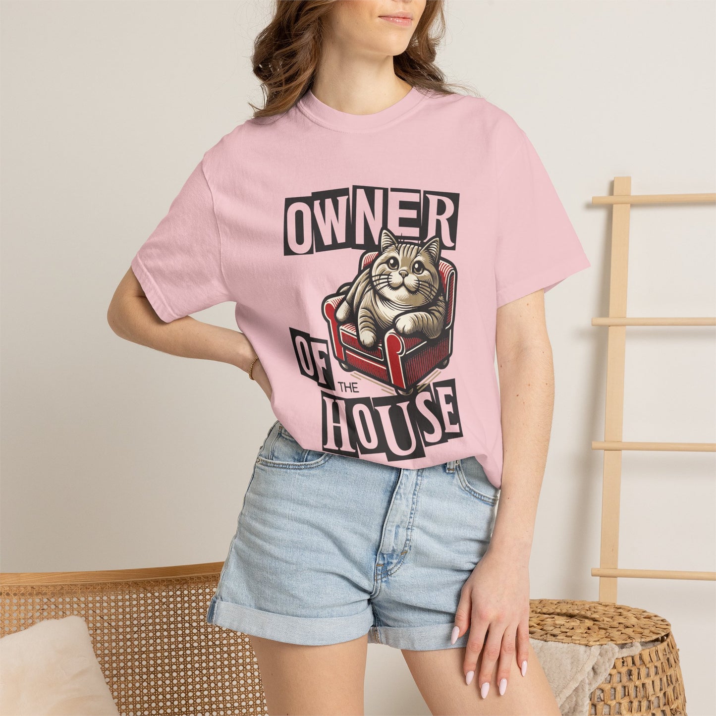 Owner of the House Cat T-Shirt in Blossom – Garment-Dyed Comfort Colors Unisex Tee | WhiskersMethod

