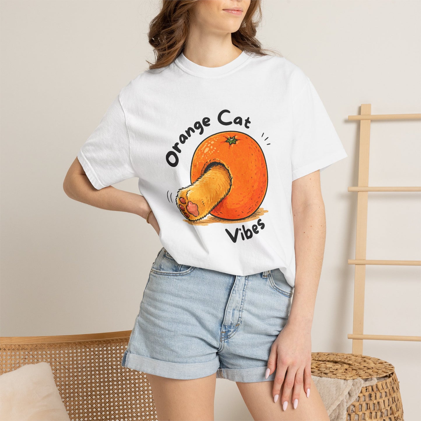 Orange Cat Vibes Only | Garment-Dyed Graphic T-Shirt for Cat Lovers - WhiskersMethod