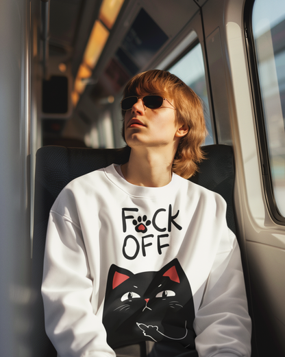 Funny Cat Sweatshirt | Sassy Cat Lover Gift | F*ck Off Cat Design | Unisex Heavy Blend