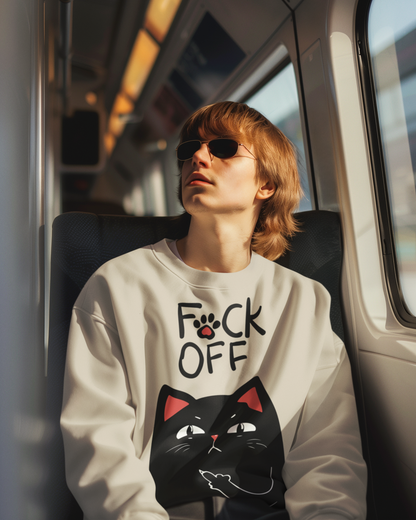 Funny Cat Sweatshirt | Sassy Cat Lover Gift | F*ck Off Cat Design | Unisex Heavy Blend