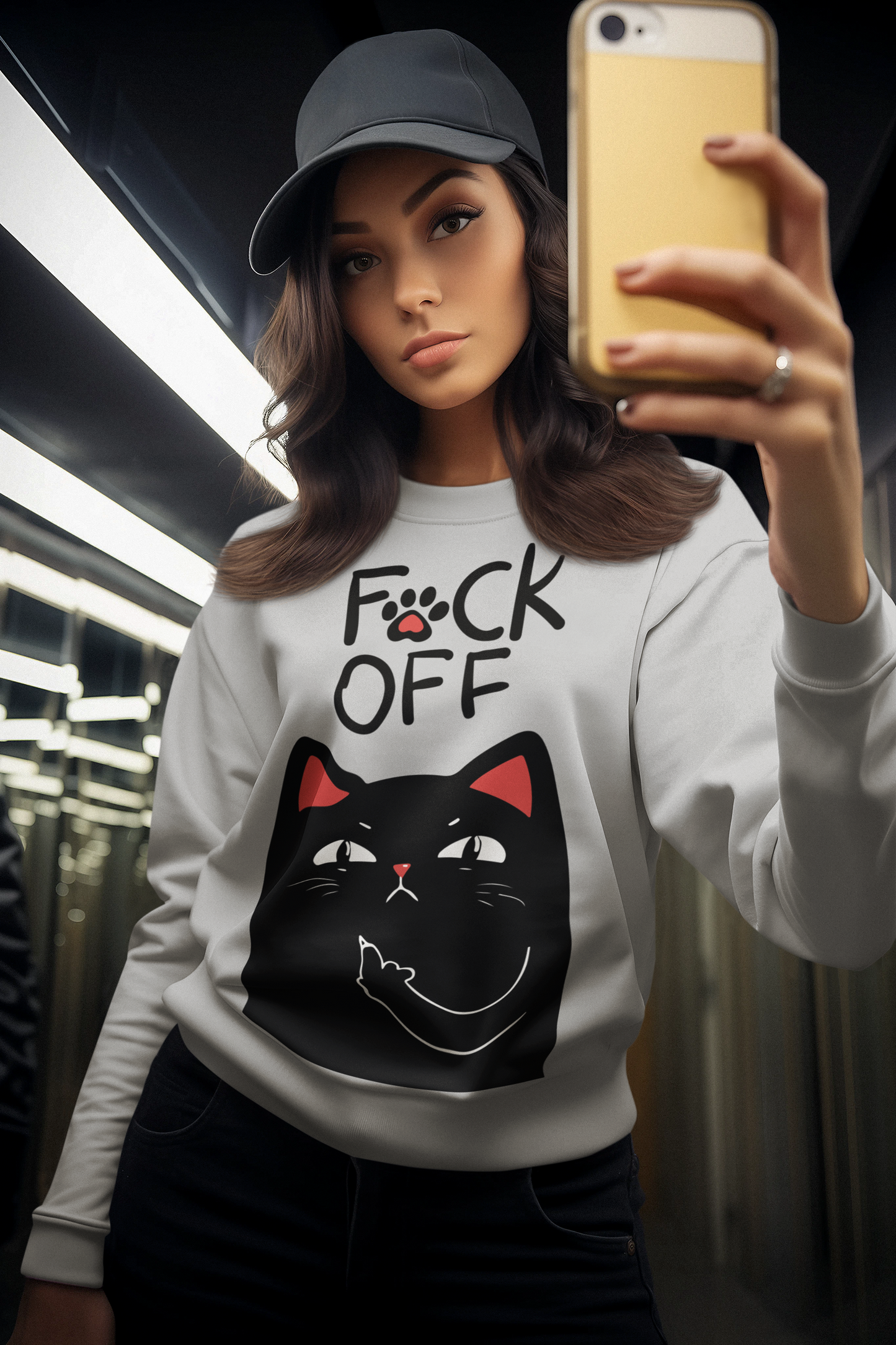 Funny Cat Sweatshirt | Sassy Cat Lover Gift | F*ck Off Cat Design | Unisex Heavy Blend