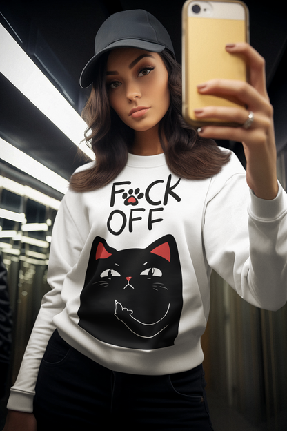 Funny Cat Sweatshirt | Sassy Cat Lover Gift | F*ck Off Cat Design | Unisex Heavy Blend