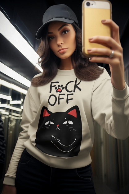 Funny Cat Sweatshirt | Sassy Cat Lover Gift | F*ck Off Cat Design | Unisex Heavy Blend