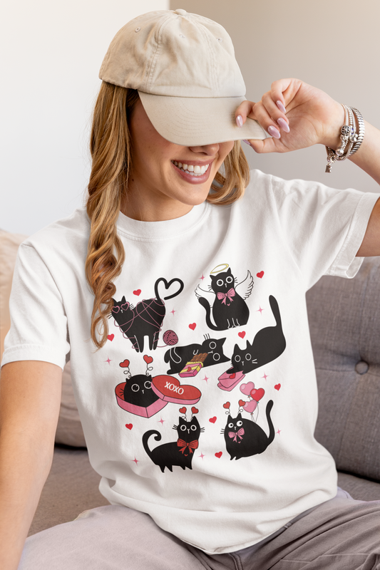 Black Cat Love T-Shirt | Cute Valentines Cats Graphic Tee