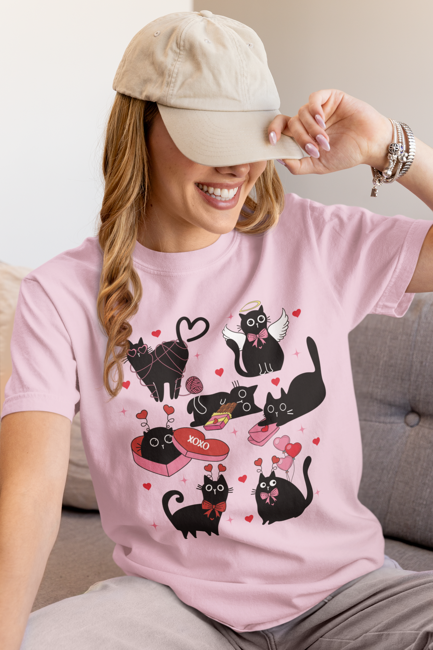 Black cats Valentine cute t-shirt military green cat lover