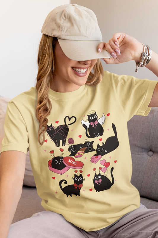Black Cat Love T-Shirt | Cute Valentines Cats Graphic Tee