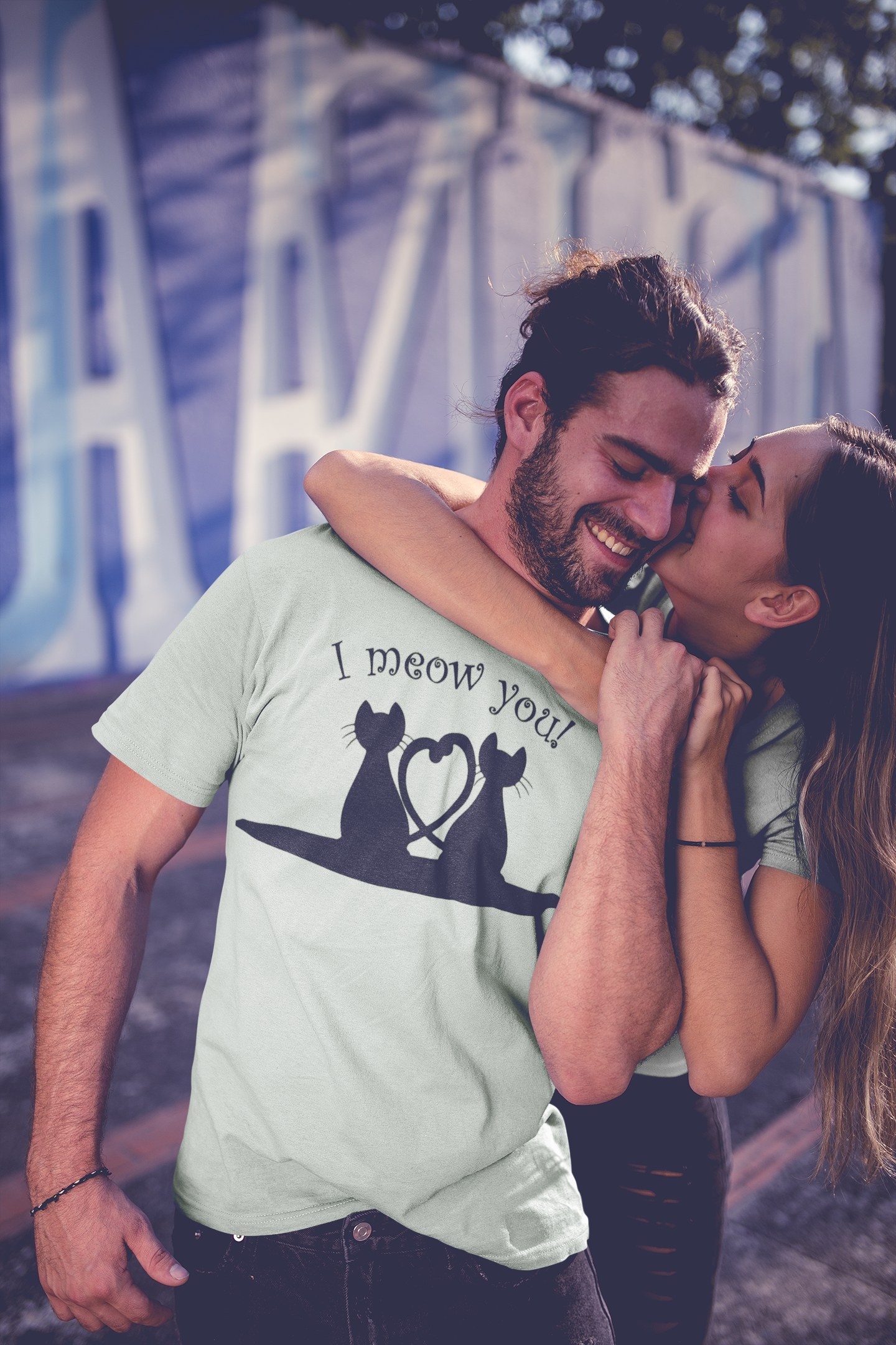 Cat meow love I Meow You t-shirt military green gift