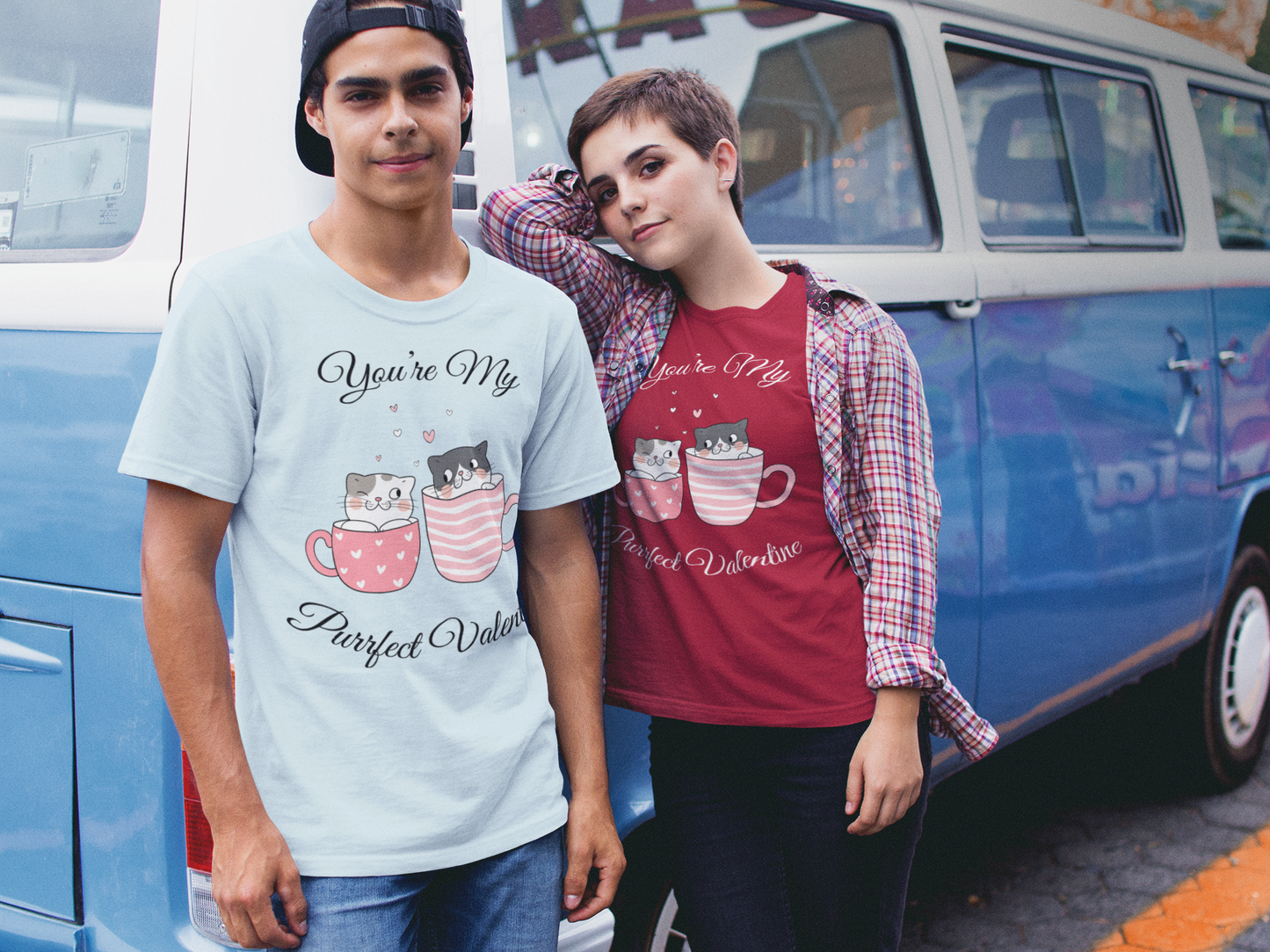 Valentine Purrfect cups cats t-shirt brown Valentine's gift