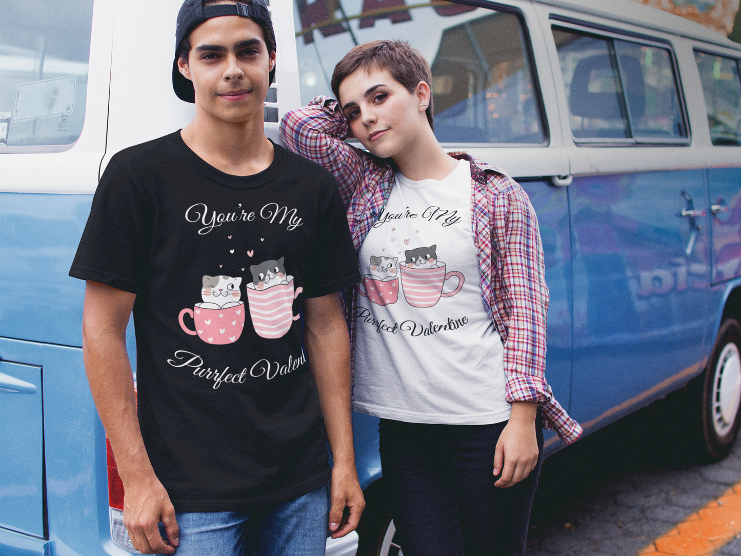 Purrfect Valentine cutest cups t-shirt military green cats