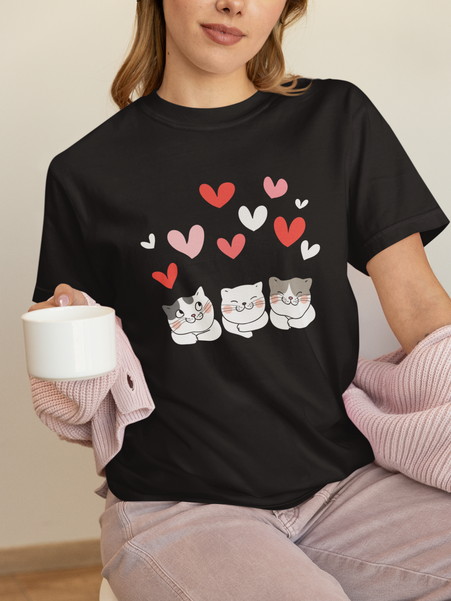 Three Hearts Three Cats sweetness t-shirt brown cat gift
