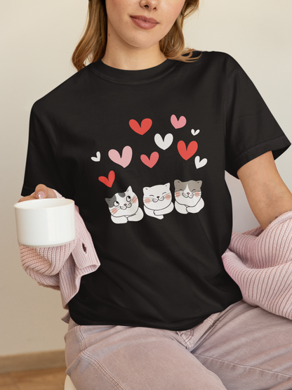 Three Hearts Three Cats sweetness t-shirt brown cat gift
