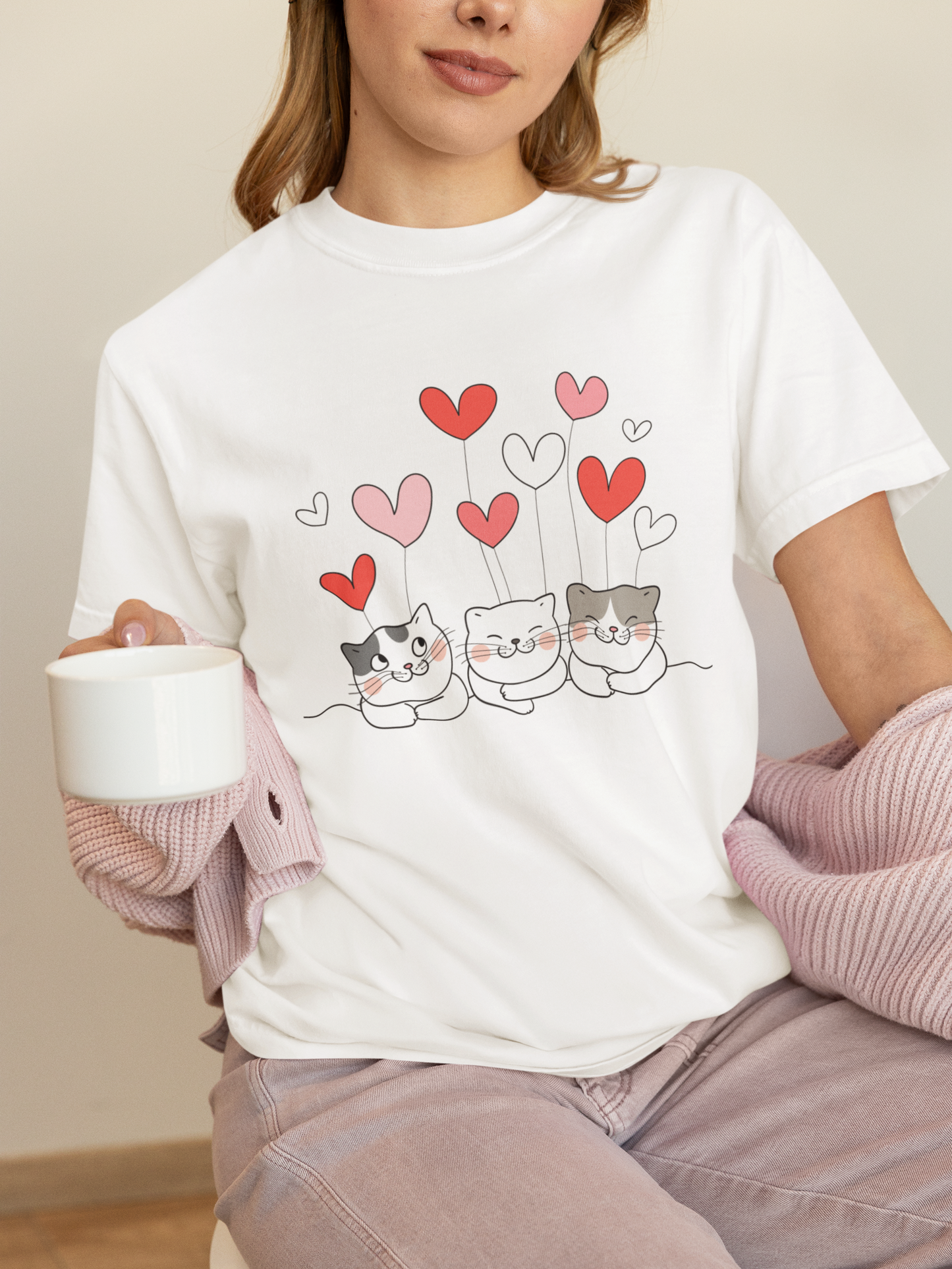 Three Little Hearts Three Cats t-shirt black cat lover gift