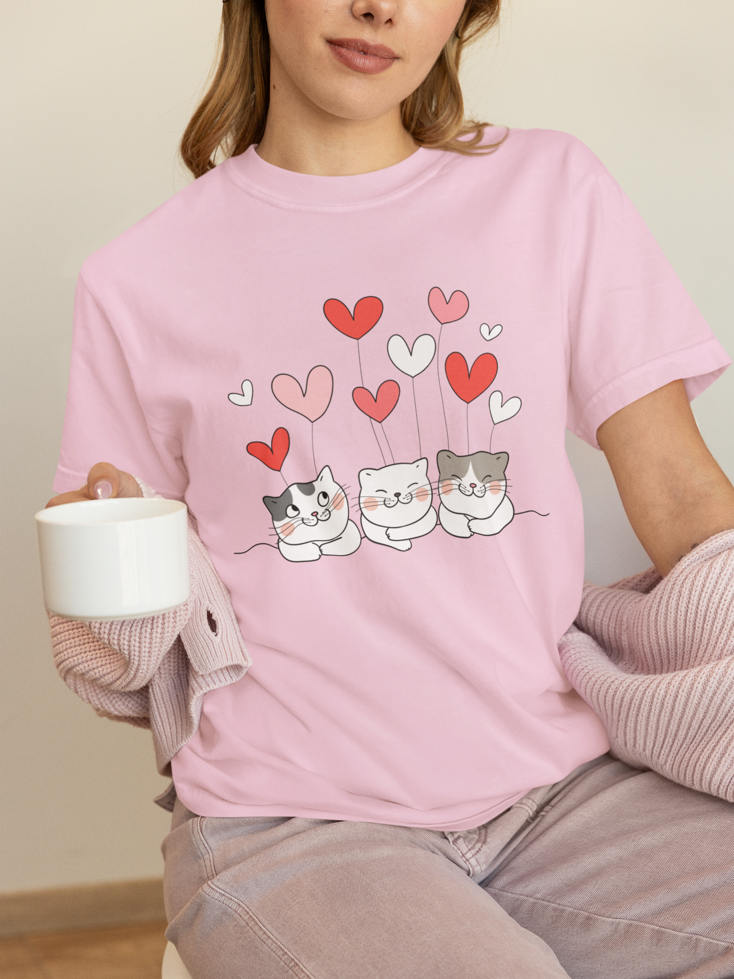 Three cats hearts Pure Sweetness t-shirt military green