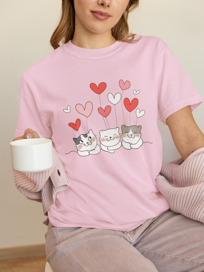Three cats hearts Pure Sweetness t-shirt military green