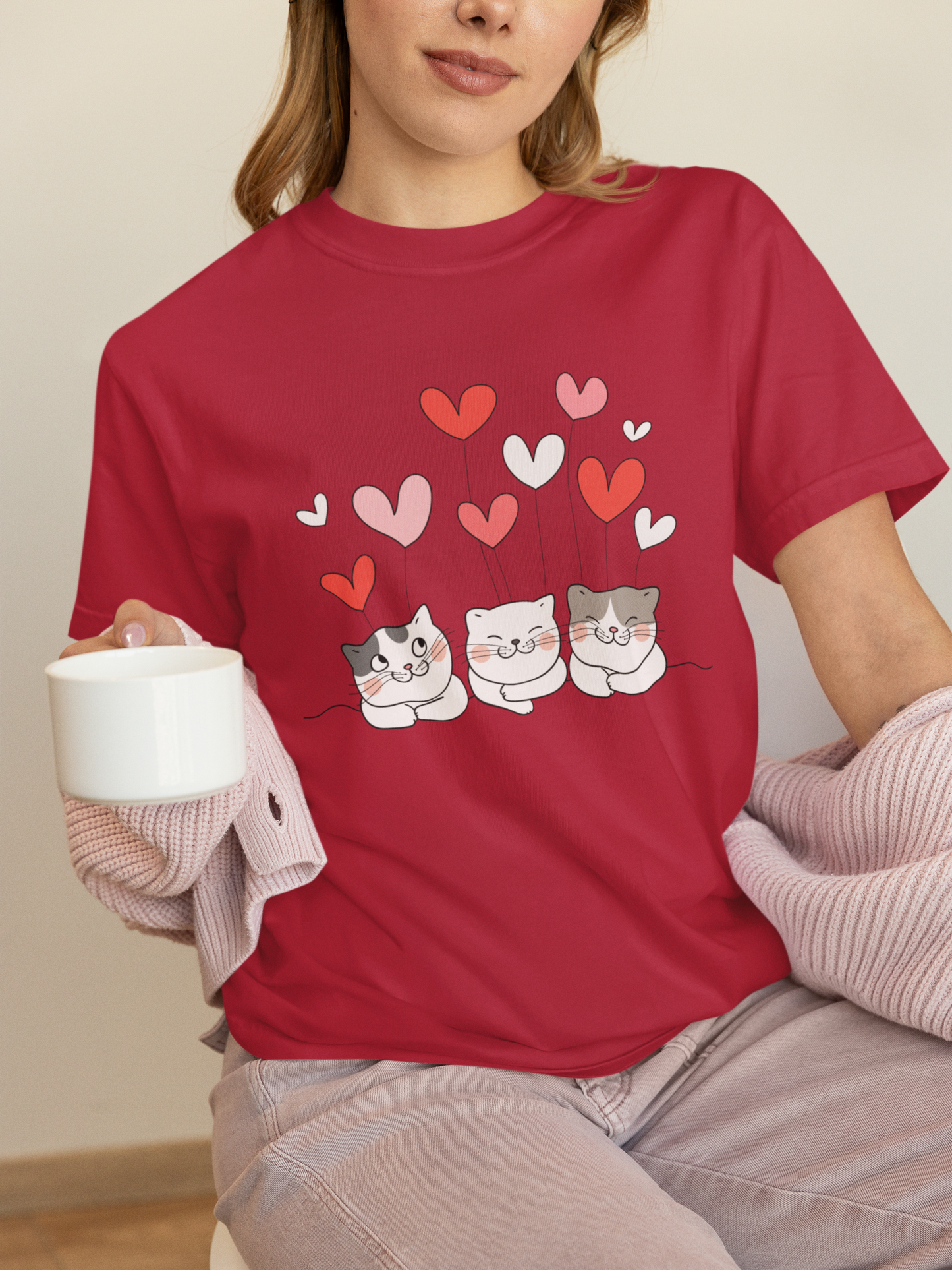 Three Little Cats Hearts t-shirt sport grey cat lover