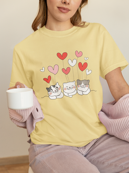 Three hearts three cats Pure Sweetness t-shirt navy gift