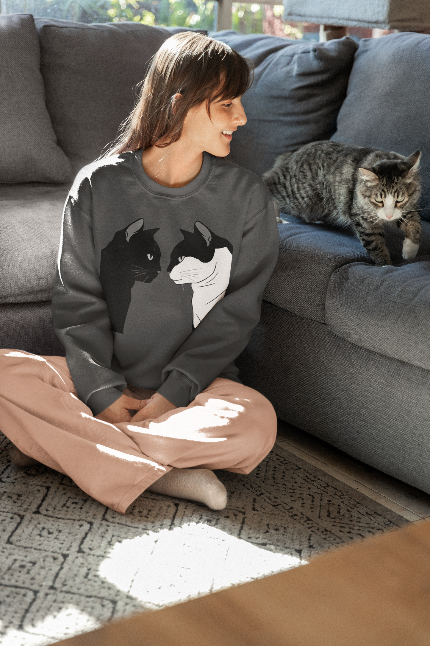 Two cats sweatshirt brown pure connection cat gift