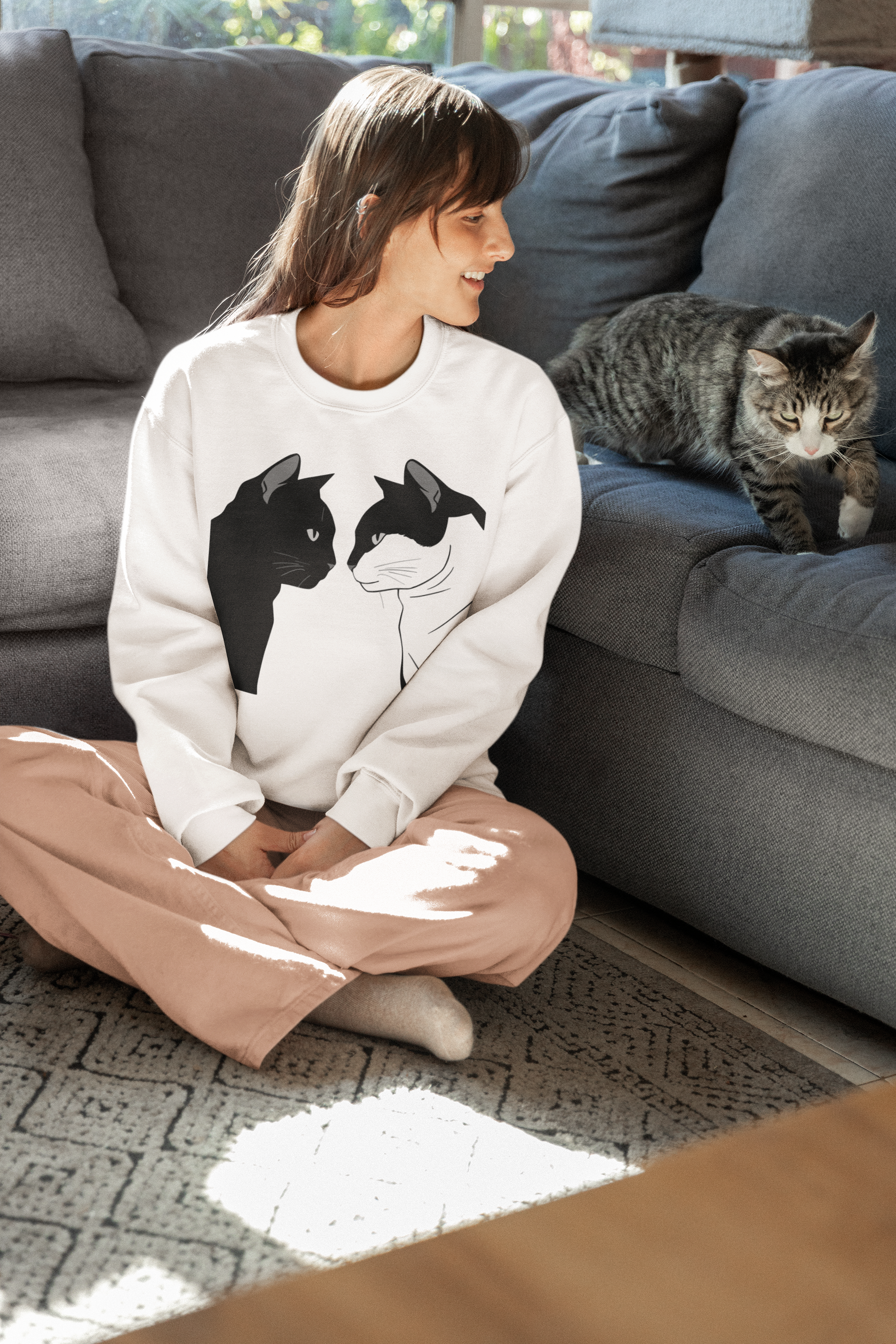 Two cats sweatshirt purple pure connection cat lover