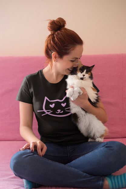 Sweet Cat Face T-Shirt | Minimalist Cat with Heart Eyes | Gift for Cat Lovers