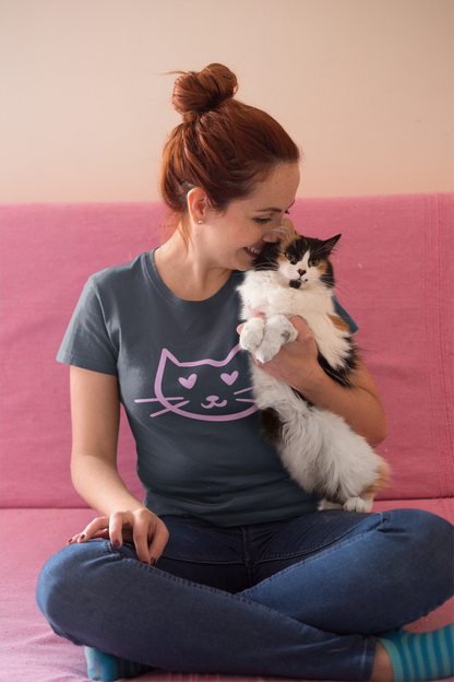 Sweet Cat Face T-Shirt | Minimalist Cat with Heart Eyes | Gift for Cat Lovers