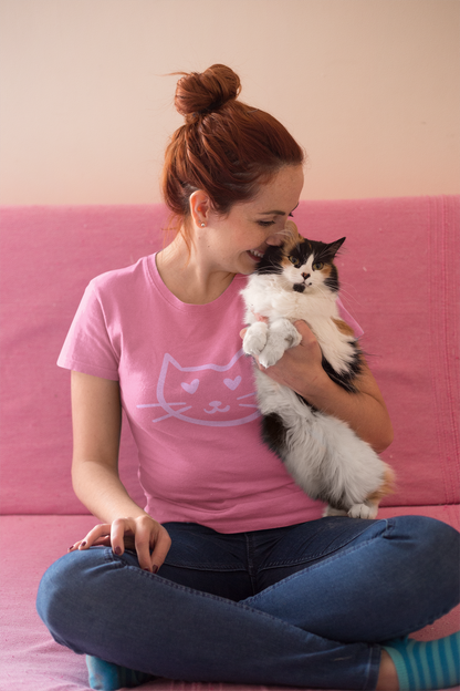 Sweet Cat Face T-Shirt | Minimalist Cat with Heart Eyes | Gift for Cat Lovers
