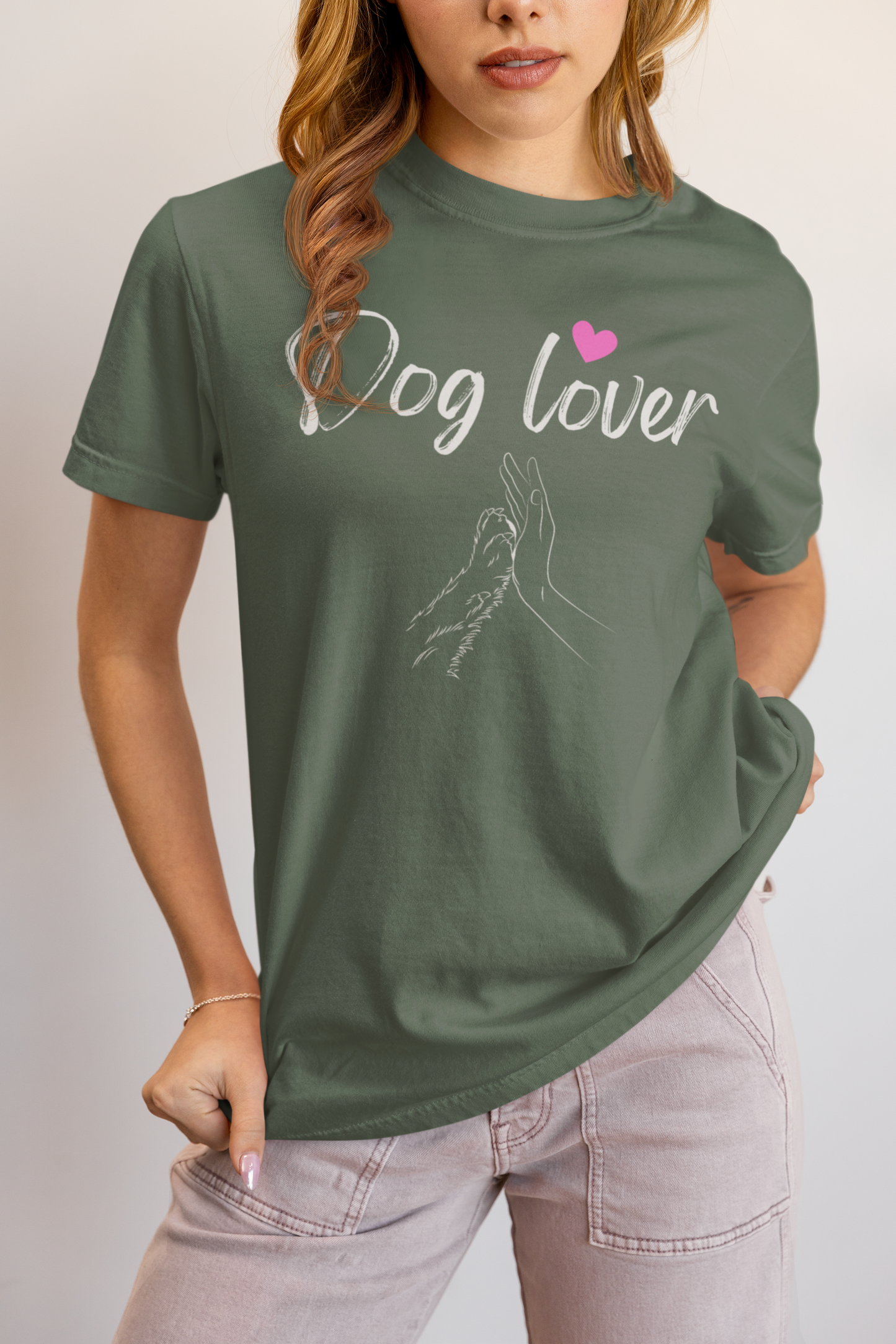 Dog Lover paw hand connection t-shirt dog mom gift