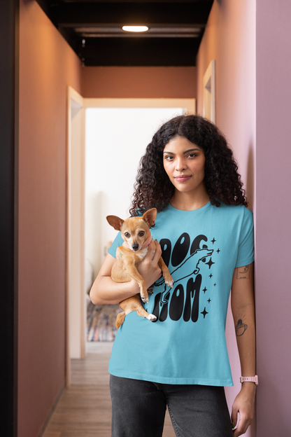 Dog Mom t-shirt heather aqua retro leaping dog graphic tee