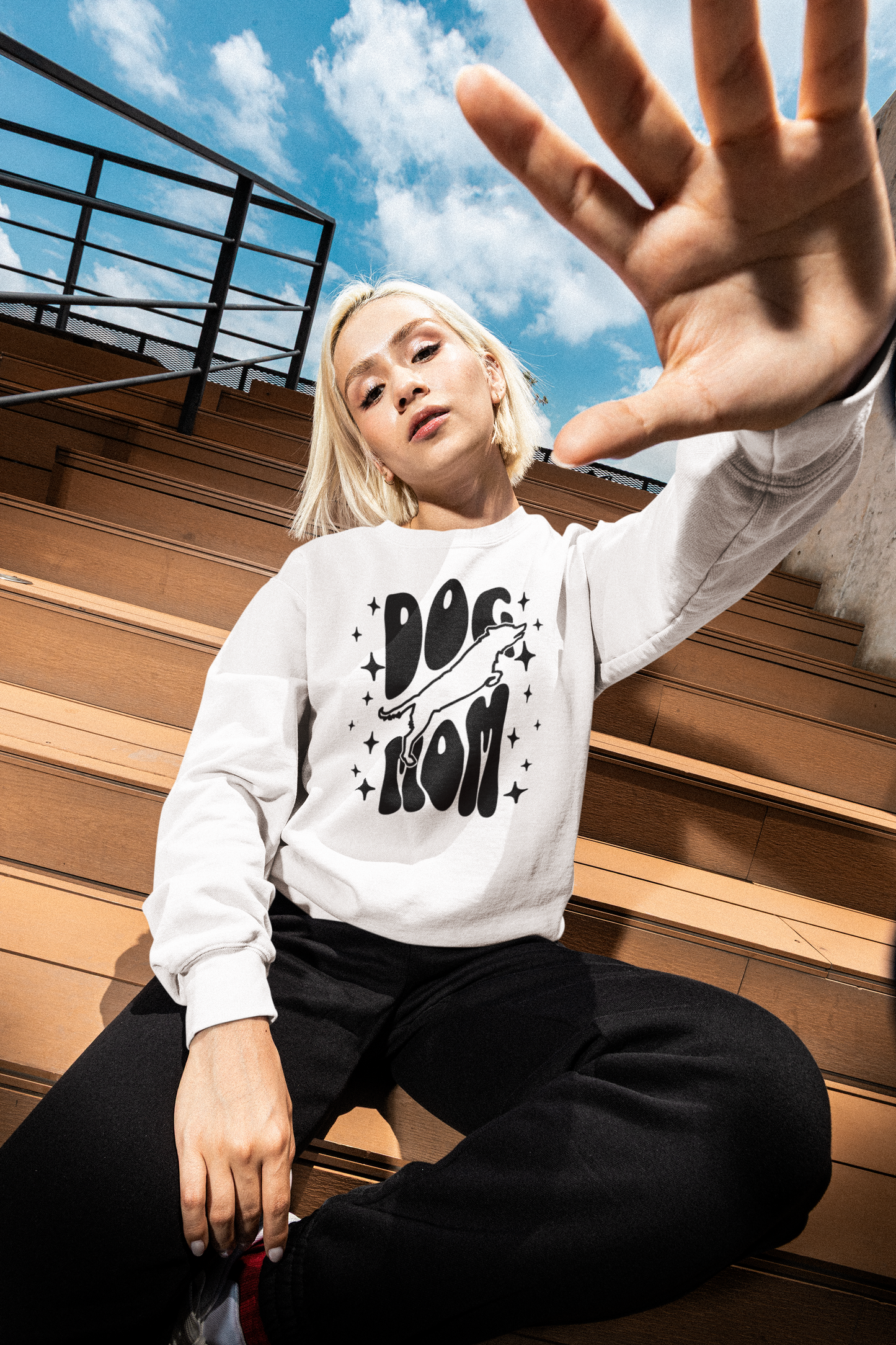 Dog Mom sweatshirt in White – retro star graphic garment-dyed Comfort Colors pullover
