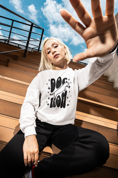 Dog Mom sweatshirt in White – retro star graphic garment-dyed Comfort Colors pullover
