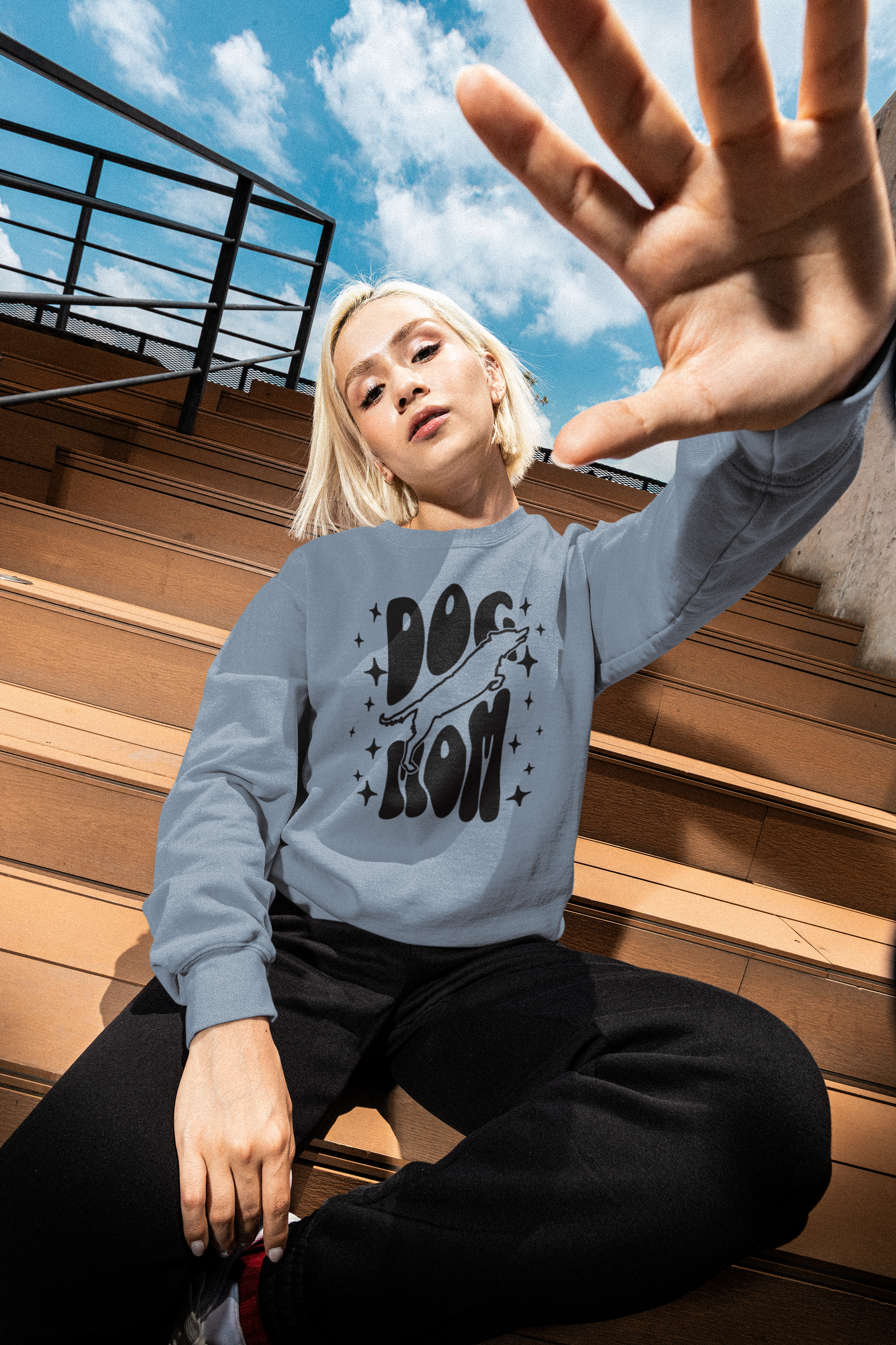 Dog Mom sweatshirt in Blue Jean – retro star graphic garment-dyed Comfort Colors pullover
