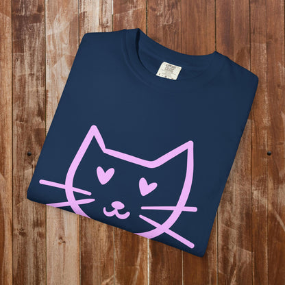 Sweet Cat Face T-Shirt | Minimalist Cat with Heart Eyes | Gift for Cat Lovers