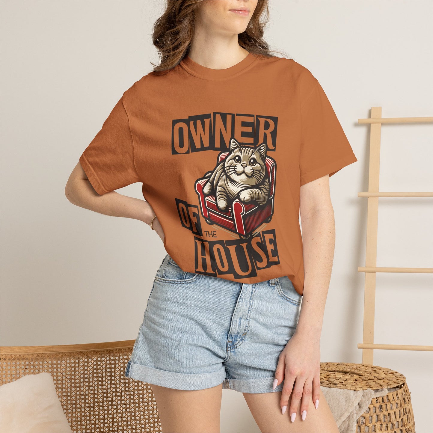 Owner of the House Cat T-Shirt in Yam – Garment-Dyed Comfort Colors Unisex Tee | WhiskersMethod