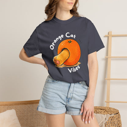 Orange Cat Vibes Only | Garment-Dyed Graphic T-Shirt for Cat Lovers - WhiskersMethod