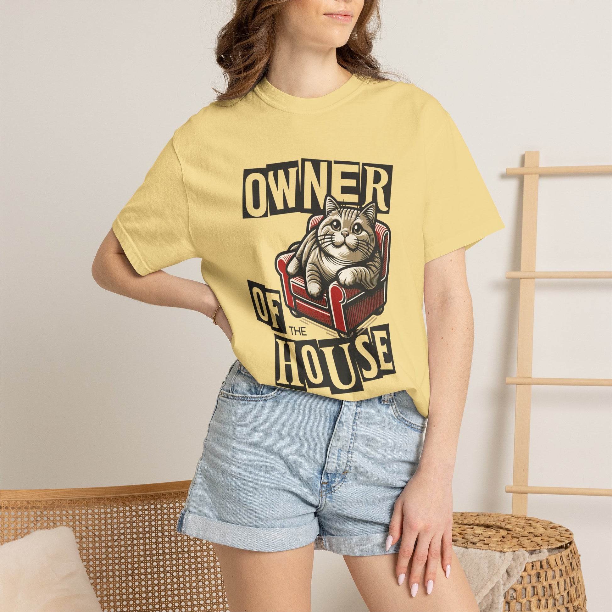 Owner of the House Cat T-Shirt in Butter – Garment-Dyed Comfort Colors Unisex Tee | WhiskersMethod

