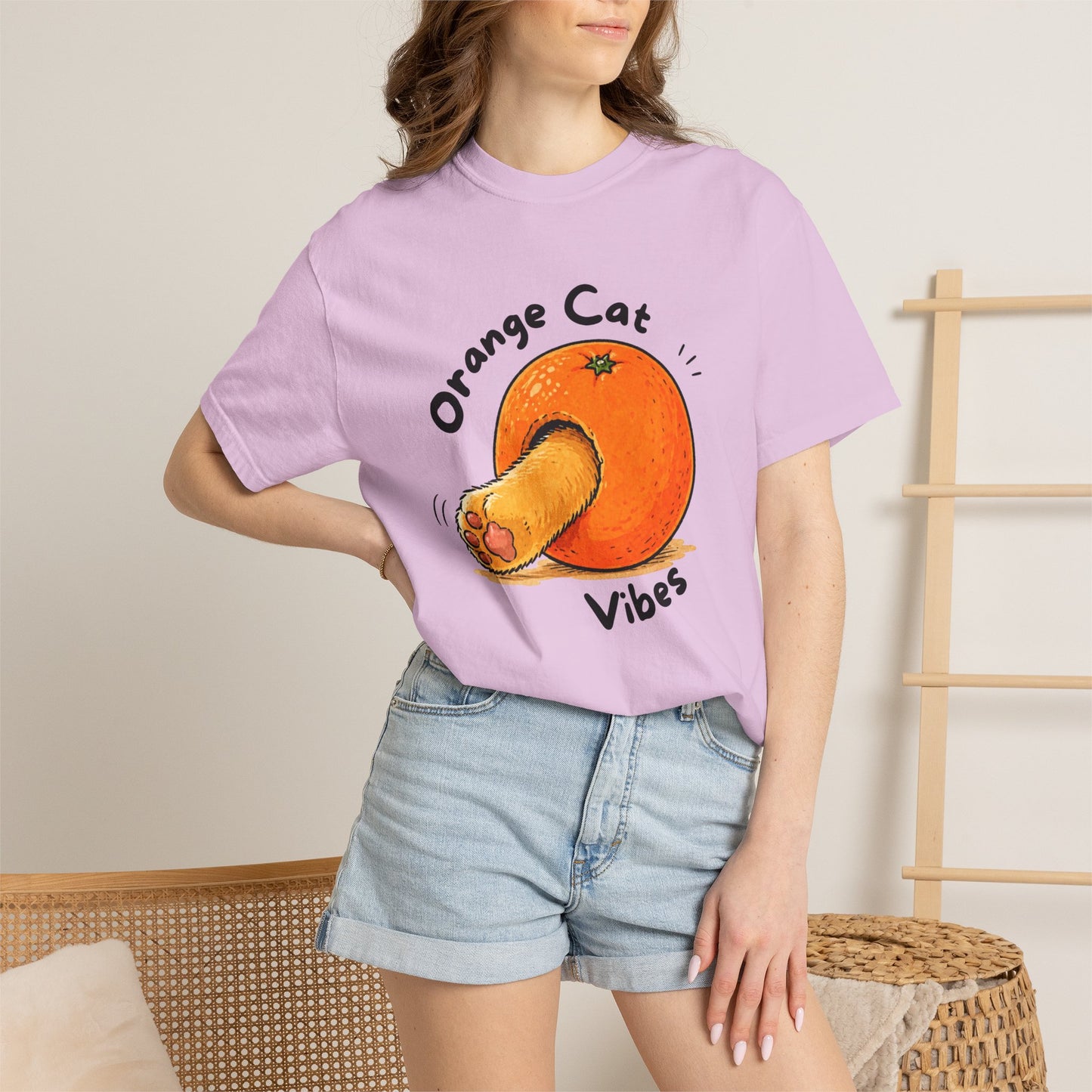 Orange Cat Vibes Only | Garment-Dyed Graphic T-Shirt for Cat Lovers - WhiskersMethod