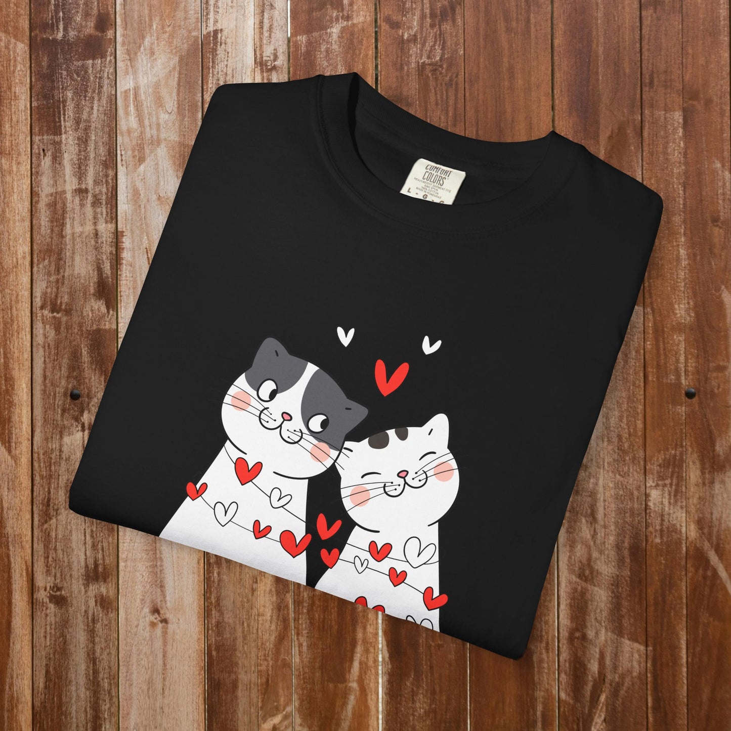 Cat couple hearts Valentine t-shirt royal blue cat gift