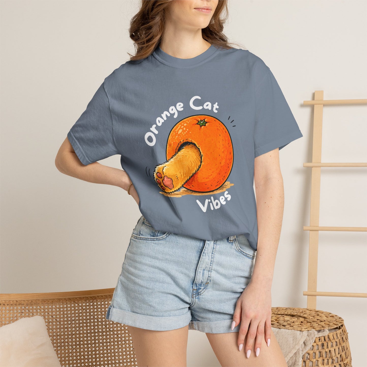 Orange Cat Vibes Only | Garment-Dyed Graphic T-Shirt for Cat Lovers - WhiskersMethod