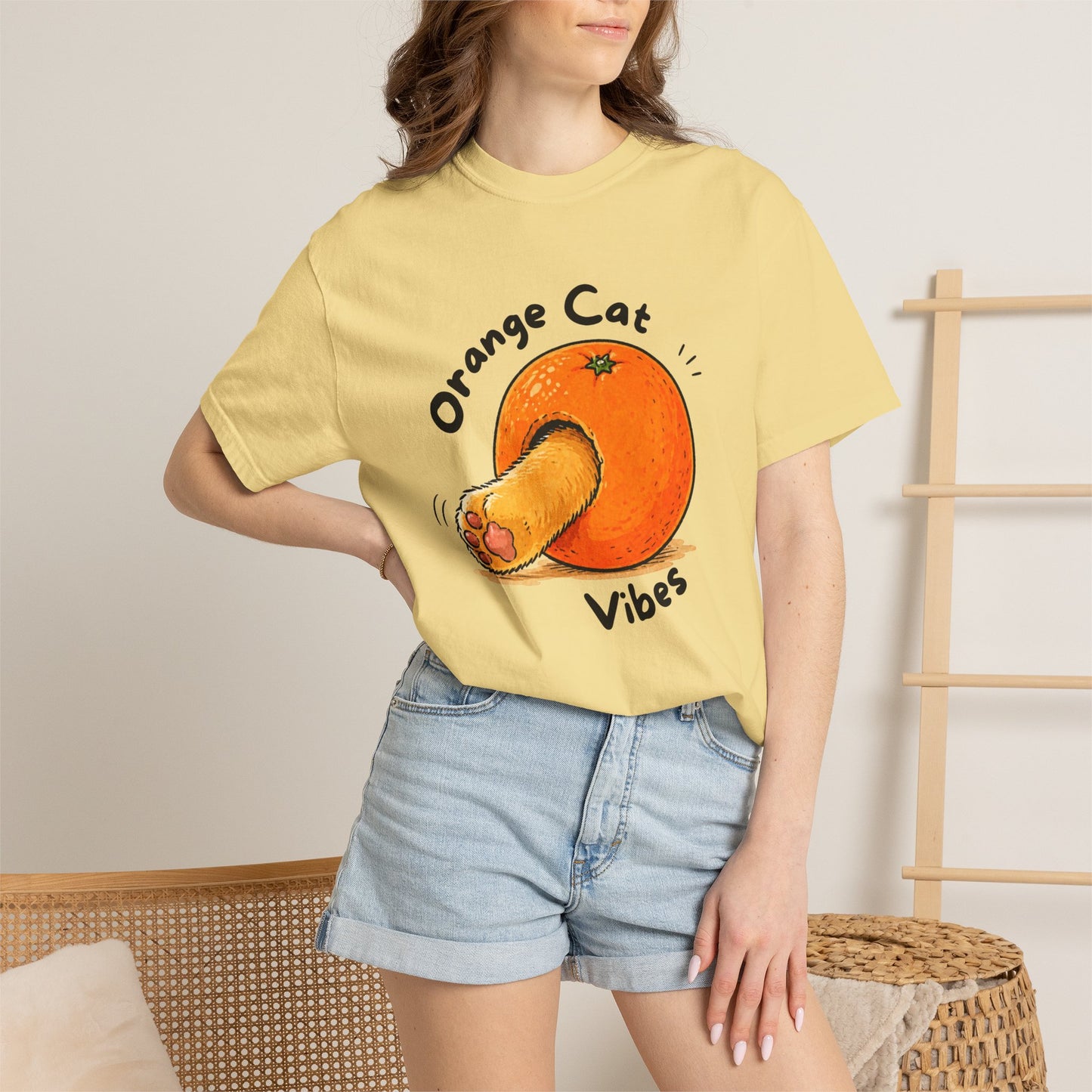 Orange Cat Vibes Only | Garment-Dyed Graphic T-Shirt for Cat Lovers - WhiskersMethod