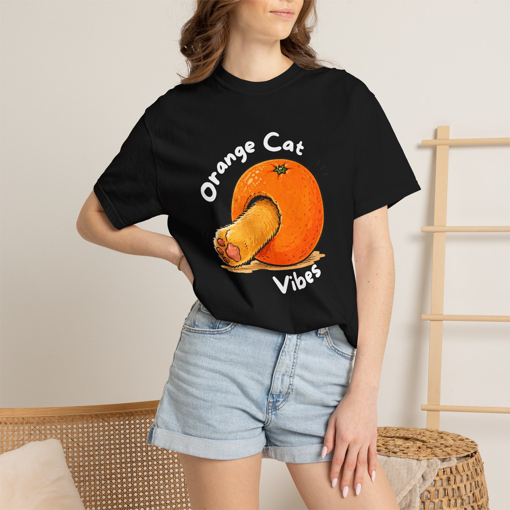 Orange Cat Vibes Only | Garment-Dyed Graphic T-Shirt for Cat Lovers - WhiskersMethod