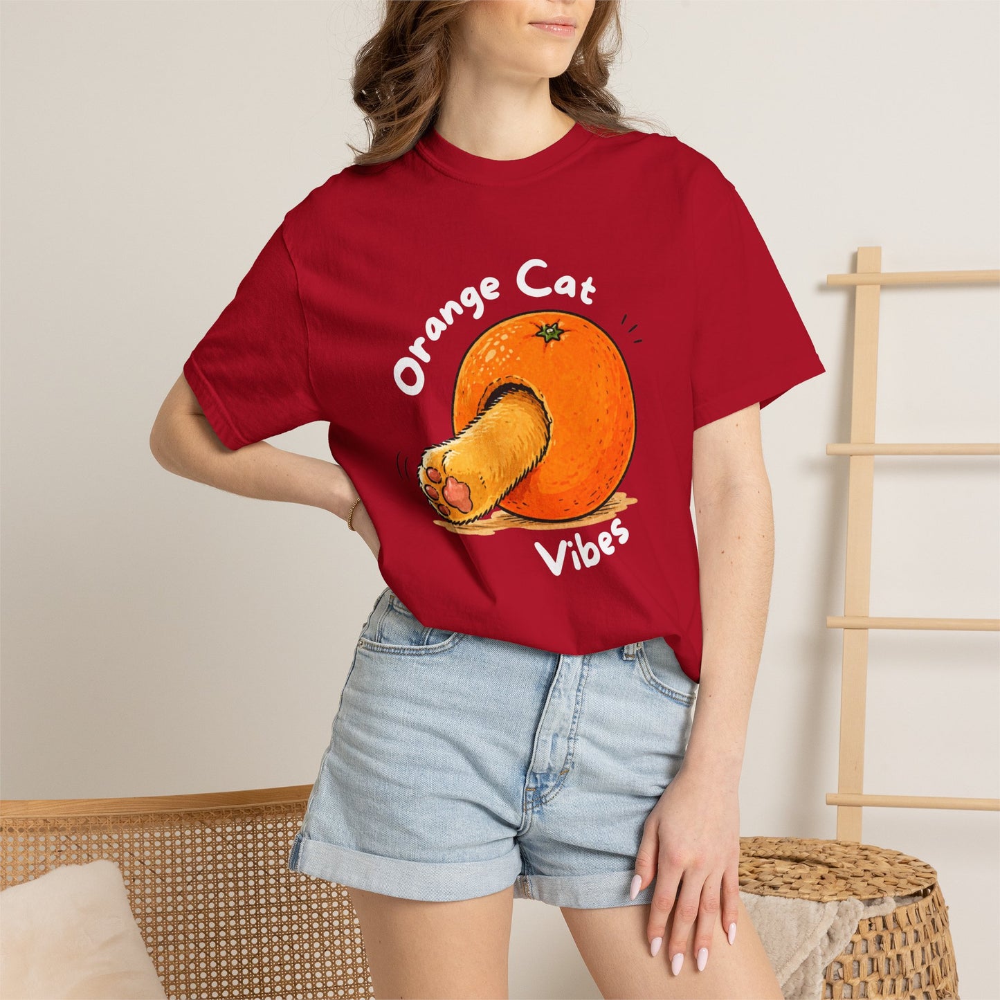 Orange Cat Vibes Only | Garment-Dyed Graphic T-Shirt for Cat Lovers - WhiskersMethod