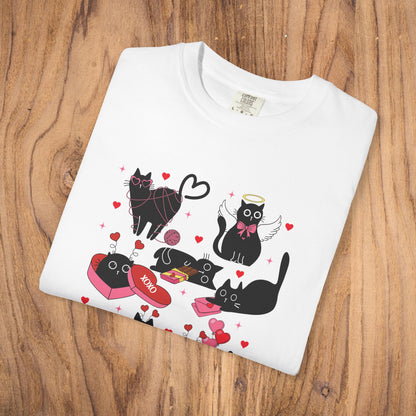 Black cats love Valentine t-shirt red cat lover gift