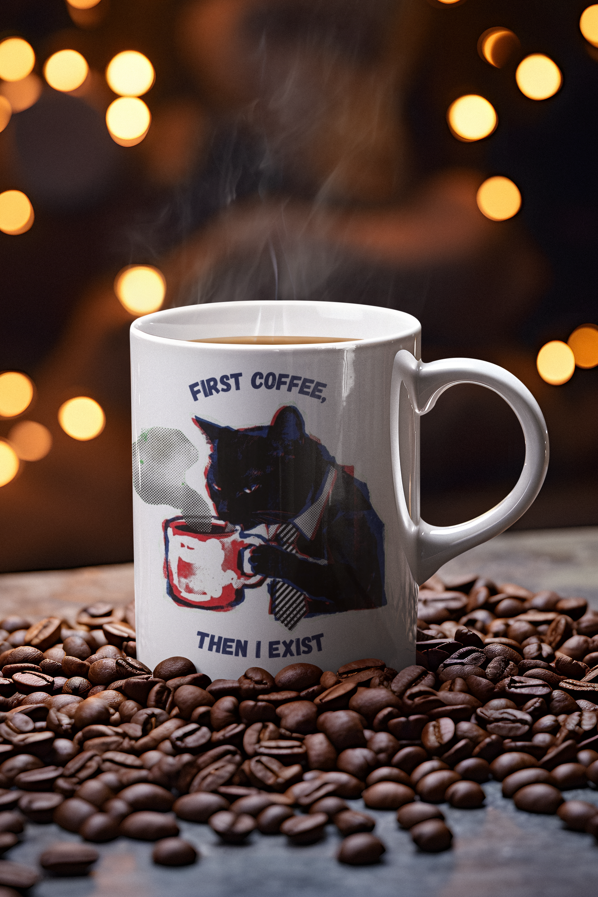 Noir Cat Mug | Vintage Art Coffee Cup for Cat Lovers | 11oz & 15oz